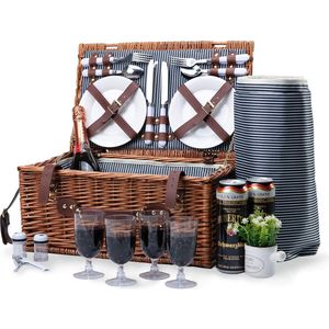 Picknickmand voor 4 rieten picknickset met groot geïsoleerd koelvak en waterdichte deken en bestek servicekit retro klassieke wilgenpicknickmand set voor camping outdoor feest