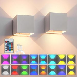 Draadloze USB-C oplaadbare LED-wandlamp voor binnen - dimbare wandlamp met afstandsbediening - RGB wandverlichting - 4 modi 16 kleuren - slaapkamer trappenhuis wandlamp oplaadbaar