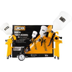 JCB Professionele 3-delige Set - Perslucht-verfspuitpistool Ø 1.4mm 600ml - Max 3.5bar + Ø 1mm - 125ml - Max 4bar