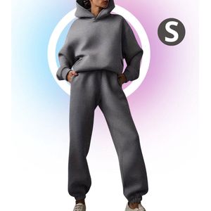 Livano Joggingpak Dames - Huispak - Trainingspak - Volwassenen - Capuchon - Jogging Pak - Joggingspak - Donker Grijs - Maat S