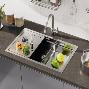 CECIPA max Spoelbak Keuken 70x44CM - Multifunctionele Spoelbak - 2 Spoelbakken Keuken Met Snijplank - Spoelbakken met afdruip - RVS Gootsteen