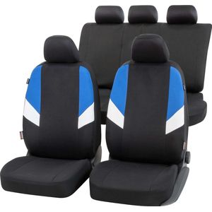 CarComfort Autostoelhoes Cala complete set - universele autostoelhoezen zwart-blauw - stoelhoezen polyester
