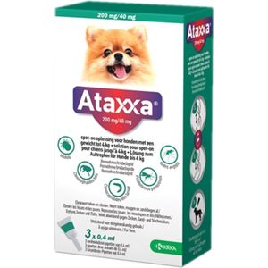 Ataxxa Spot On Anti Vlooien en Teken Druppels Hond tot 4 kg 3 pipetten