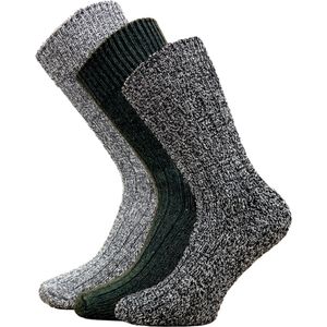 3 paar Noorse wollen sokken - Donker groen, Zwart en Grijs gemêleerd - Maar 39/42