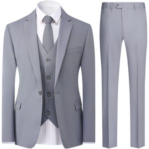 Allthemen - Heren Effen Eenknoops Dubbel Gespleten Pak Drie-delige Set - Voor Zakelijke - S
