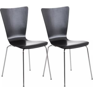 In And OutdoorMatch Bezoekersstoel Barrett - Houten stoel zwart - Set van 2 - Met rugleuning - Vergaderstoel - Zithoogte 45 cm of stoelen