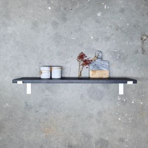 GoudmetHout Massief Eiken Wandplank - 50x25 cm - Zwart eiken - Industriële plankdragers L-vorm mat wit - Staal - Zwarte wandplank