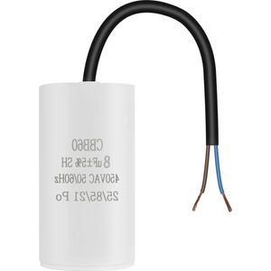 Aanloopcondensator - 8μF 450 VAC - Elektrische motorcondensator - Universele condensator - Vlaggen - Bevestigingsschroef - Pompen - Compressoren - Wasmachines - Luchtmachines