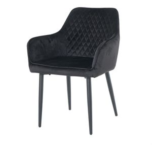 Nuvolix velvet eetkamerstoel met armleuning ""Barcelona"" - stoel met armleuningen - eetkamerstoel - velvet stoel - zwart