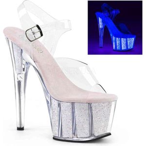 Pleaser - ADORE-708UVG Sandaal met enkelband, Paaldans schoenen - Paaldans schoenen - 35 Shoes - Transparant/Roze