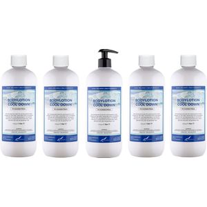 Bodylotion Cool Down 1 Liter - met gratis pomp - set van 5 stuks - Voordeelverpakking