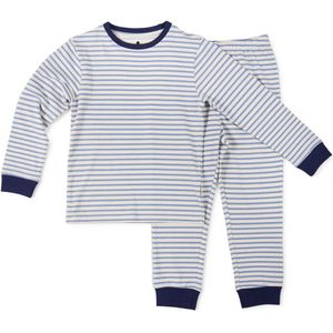 Little Label - pyjama jongens creme blauw gestreept - 8Y/122-128 - Zachte BIO Katoen