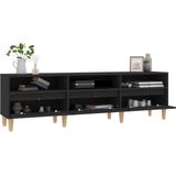 The Living Store TV-kast Classic - 150x30x44.5 cm - zwart hout - Veel opbergruimte - duurzaam materiaal - Weergavefunctie - Montage vereist