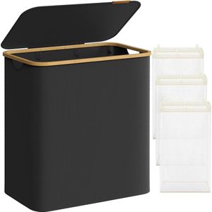 SONGMICS - LCB515B01 - Wasmand - Inktzwart - 150 liter - 3 Vakken - Inklapbaar