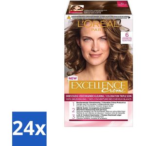 L'Oréal Paris - Excellence Crème - Donkerblond 6 - Haarverf - Permanente Haarkleuring - Voordeelverpakking - 24 stuks