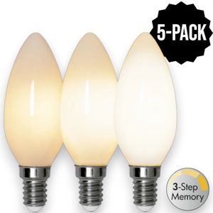 5-Pack | 3 standen - Kaarslamp - E14 - 4W - Extra Warm Wit - 2700K - Opaal