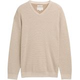 TOM TAILOR - Trui - Beige - Recht Model - V-hals - Lange Mouw