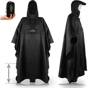 Regenponcho met ritssluiting en kijkvenster - instelbare lengte - unisex voor dames en heren - eenheidsmaat 155-195 (zwart)