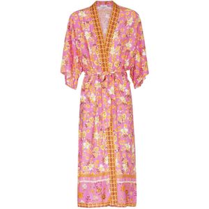 Kimono - Gebloemd - Oranje/Roze - Summer - 100% Rayon - Maat L