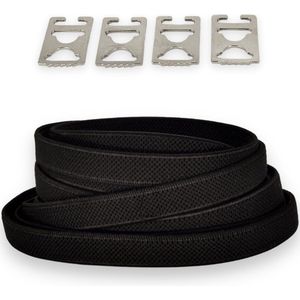 Agletless® Zwart Platte Elastische Veters Zonder Strikken 9mm - Onzichtbare Clipjes - 1 Paar - Kinderen & Volwassenen | One-Size-Fits-All