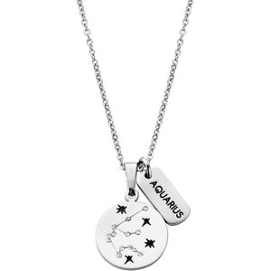 CO88 Collection Zodiac 8CN 26062 Stalen Collier met Hanger - Sterrenbeeld Waterman - Lengte 42 + 5 cm - Zilverkleurig