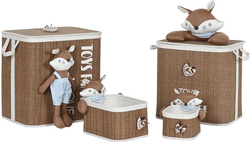 ESPRIT - Wasmand Home - Blauw Bruin Natuurlijk - 4 Onderdelen - 44 x 44 x 45 cm