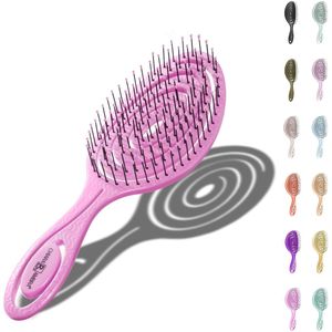 Chiara Ambra spiraalvormige haarborstel antiklit - Anti klit borstel voor krullen of steil haar - Detangler brush voor dames en heren - Roze