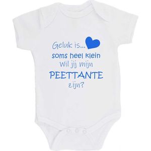 100% katoenen Romper ""Geluk is soms heel klein Wil jij mijn PEETTANTE zijn?"" Meter Unisex Katoen Wit/blauw Maat 62/68
