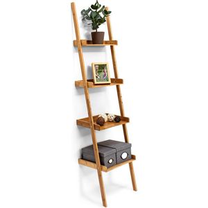 Relaxdays - ladderrek bamboe - rek 4 planken - trappenrek - wandrek - houten rek