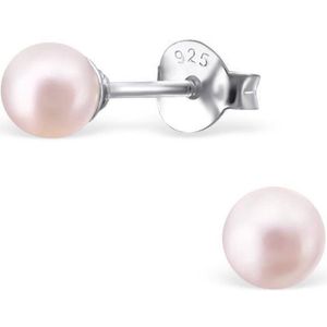 Aramat jewels ® - Zilveren pareloorbellen licht roze 925 zilver glasparel 4mm
