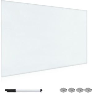 Navaris magnetisch whiteboard met stift - Magneetbord - Uitwisbaar - Met marker, magneten en montageset - Glas - 40 x 60 cm - Om op te hangen - Wit