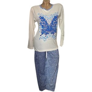 Dames pyjamaset met panterprint/vlinderafbeelding M 34-36 wit/blauw