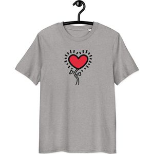 Grow Love T-shirt - Unisex - 100% Biologisch Katoen - Grijs - Maat S | Pop Art T-shirt| Mindfull T-shirt| By BitPopArt| Love T-shirt| Zomer T-Shirt| Mindfull Kleding| Liefde T-shirt