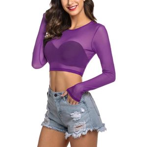 Dames Slim Fit Crop Tops Casual Basic T-shirt Lange Mouw Top Strakke Blouse Y2K Kleding