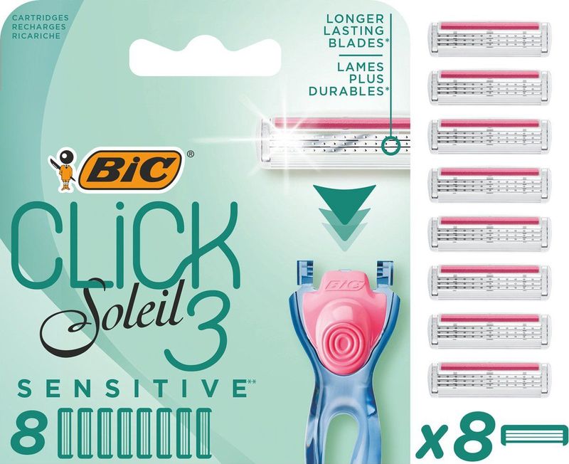 BIC - Click 3 Soleil Sensitive - Scheermesjes - 8 Navulverpakkingen - Recyclebaar
