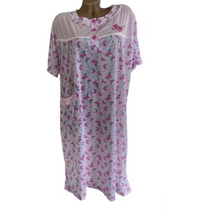 Dames nachthemd korte mouw met bloemenprint XL 42 roze