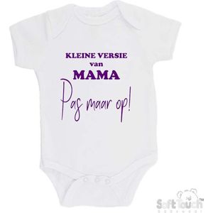 100% katoenen Romper ""Kleine versie van mama Pas maar op!"" Meisjes Katoen Wit/paars Maat 62/68