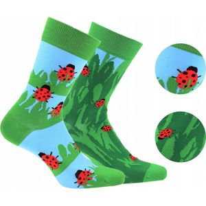 2 pack Gatta-Wola katoenen sokken Funky, 2 verschillende patronen, maat 39-42, Lieveheersbeestje in de natuurpatroon