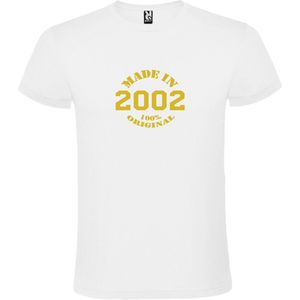Wit T-Shirt met “Made in 2002 / 100% Original “ Afbeelding Goud Size XS