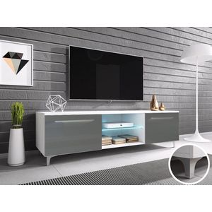 RTV 13W TV-meubel, op poten, breedte 150 cm, LED-verlichting, met planken, wit/grijs glanzend, Maxi Maja