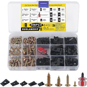 TRANKIELO® - Kit van 205 hoogwaardige auto-montageclips en plaatschroeven – Koolstofstaal – U-Type plaatmoeren – Auto-onderdelen reparatieset
