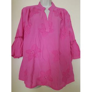 Dames blouses met bewerking effen roze One size 38/42