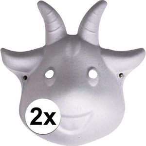 2x Papier mache geiten maskers 22 cm - DIY- zelf schilderen - Hobby/knutsel materialen