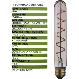 Benson Retro LED - filamentbuis - warm wit - dimbaar - 18,5 cm - 4W - E27 - koperkleurig glas