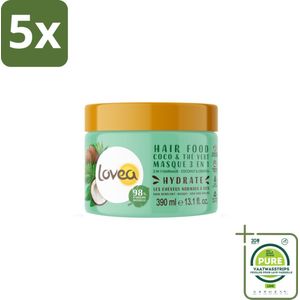 5 x Lovea – Haarmasker – Kokos & Groene Thee 3-in-1 – Herstellend en verzachtend – 390 ml - Grootverpakking - Haarmasker - Kokosolie - Groene Thee - Haarverzorging - Haarhydratatie