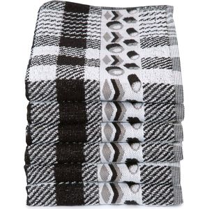 Twentse Damast Keuken Handdoeken - Hollandse Designs - Katoen - Keukendoeken Set - 6 stuks - 50x55 cm - Snoep Zwart
