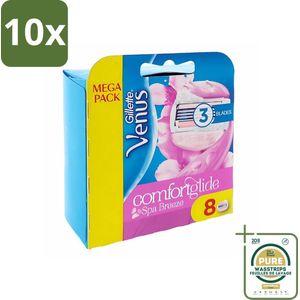 10 x Gillette - Venus Comfortglide - Spa Breeze - Verzachtend en hydraterend - 8 Navulscheermesjes - Grootverpakking - Scheermesjes Voor Dames - Comfort - Scheren Zonder Scheerschuim - Scheren Met Gelkussentjes - Hygiëne