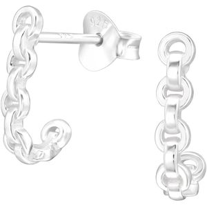 Joy|S - Zilveren oorringen stud - 2.5 x 12 mm - schakel jasseron chain - oorbellen