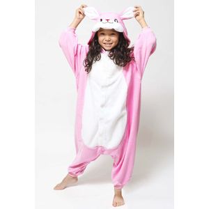 KIMU Onesie Roze Konijn Pak - Maat 140-146 - Konijnenpak Kostuum Paashaas - Hazenpak Kinder Zacht Fleece Huispak Jumpsuit Pyjama Meisje Festival