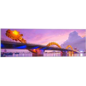 Vlag - Paarse Lucht boven Verlichte Dragon brug in Da Nang, Vietnam - 60x20 cm Foto op Polyester Vlag